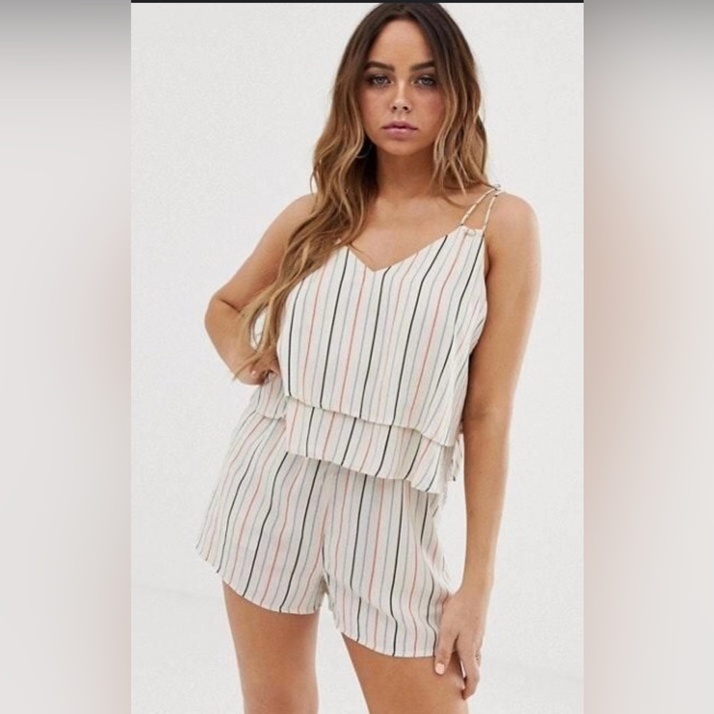 (M) Tavik+ Women’s Casual Striped Beige/Cream Swim Romper with Adjustable Straps